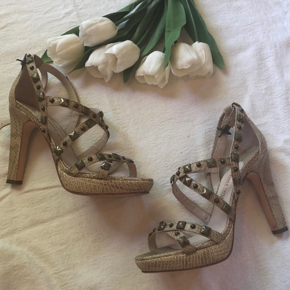 REBECCA TAYLOR Snakeskin Studded Pumps